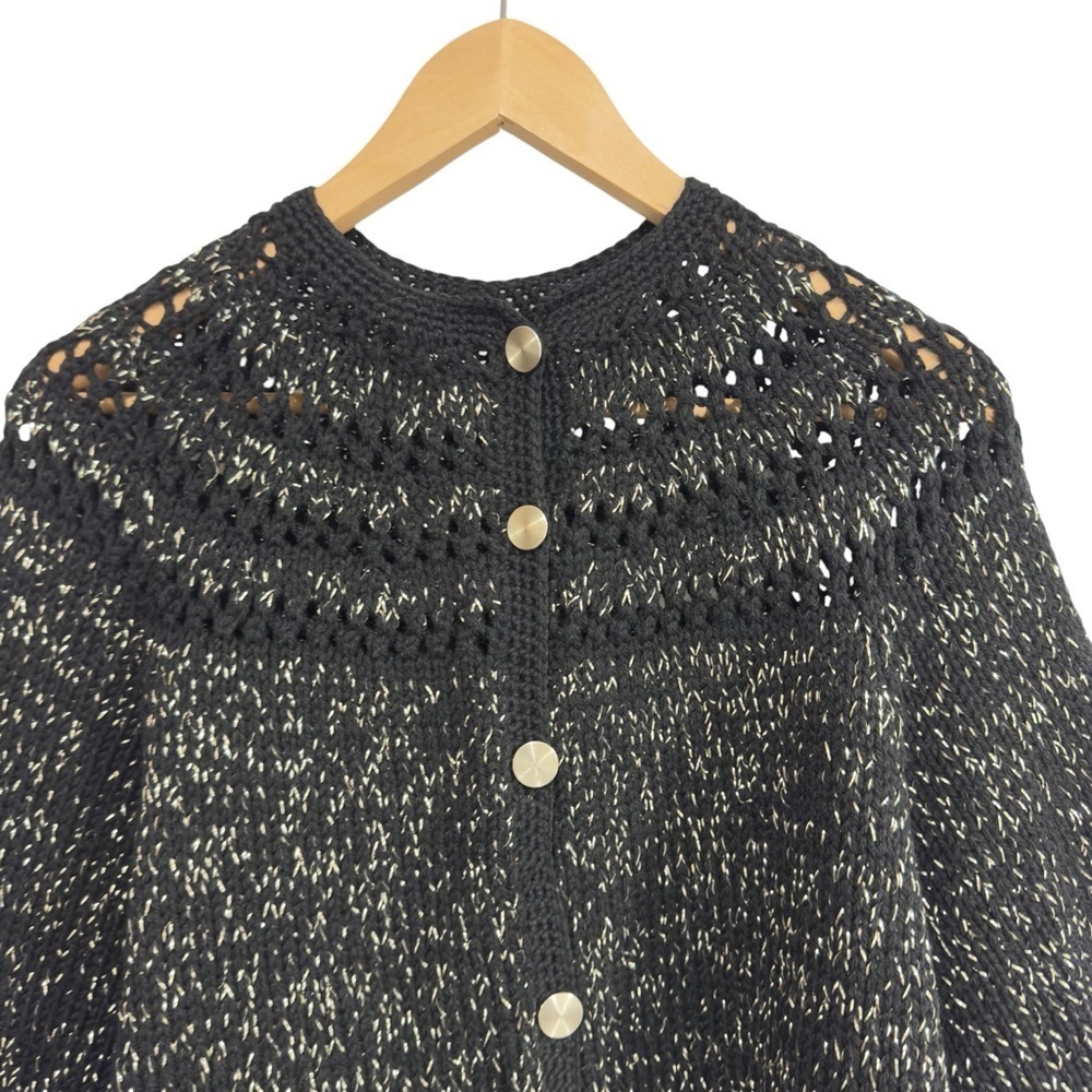 Vintage Black Metallic Knit Cardigan Sweater Button Front Long Sleeve - Picture 4 of 10